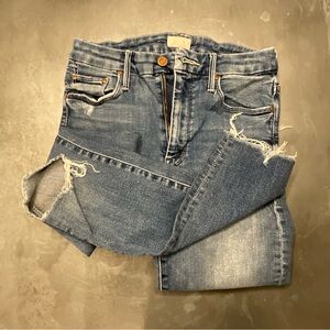 MOTHER Distressed Light Blue Skinny Jeans